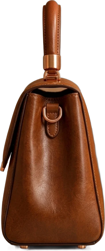 AGES handbag, side: tapered gusset with a copper ring